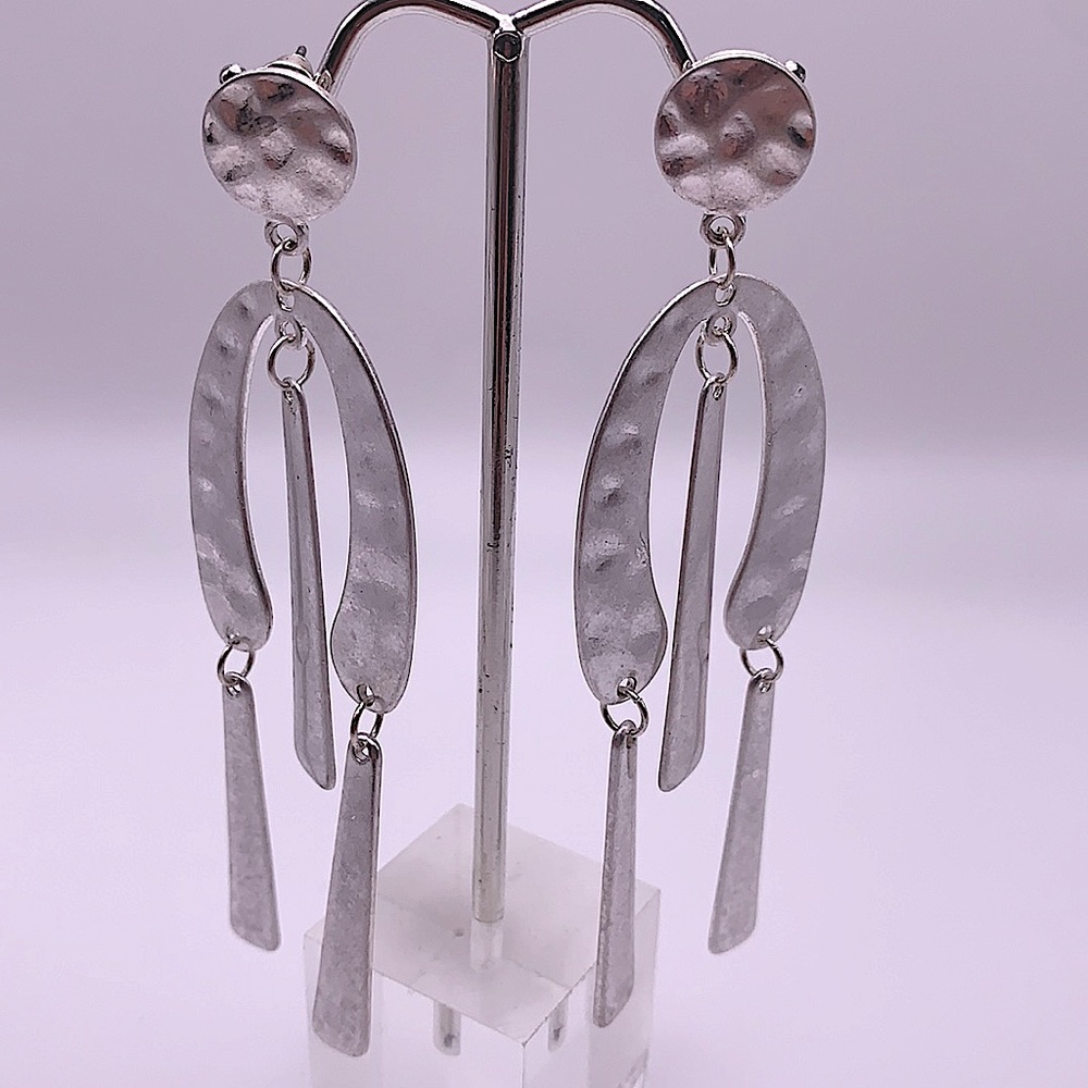 Modern Silver Drop Earrings w/Post NEW - Picture 1 of 4